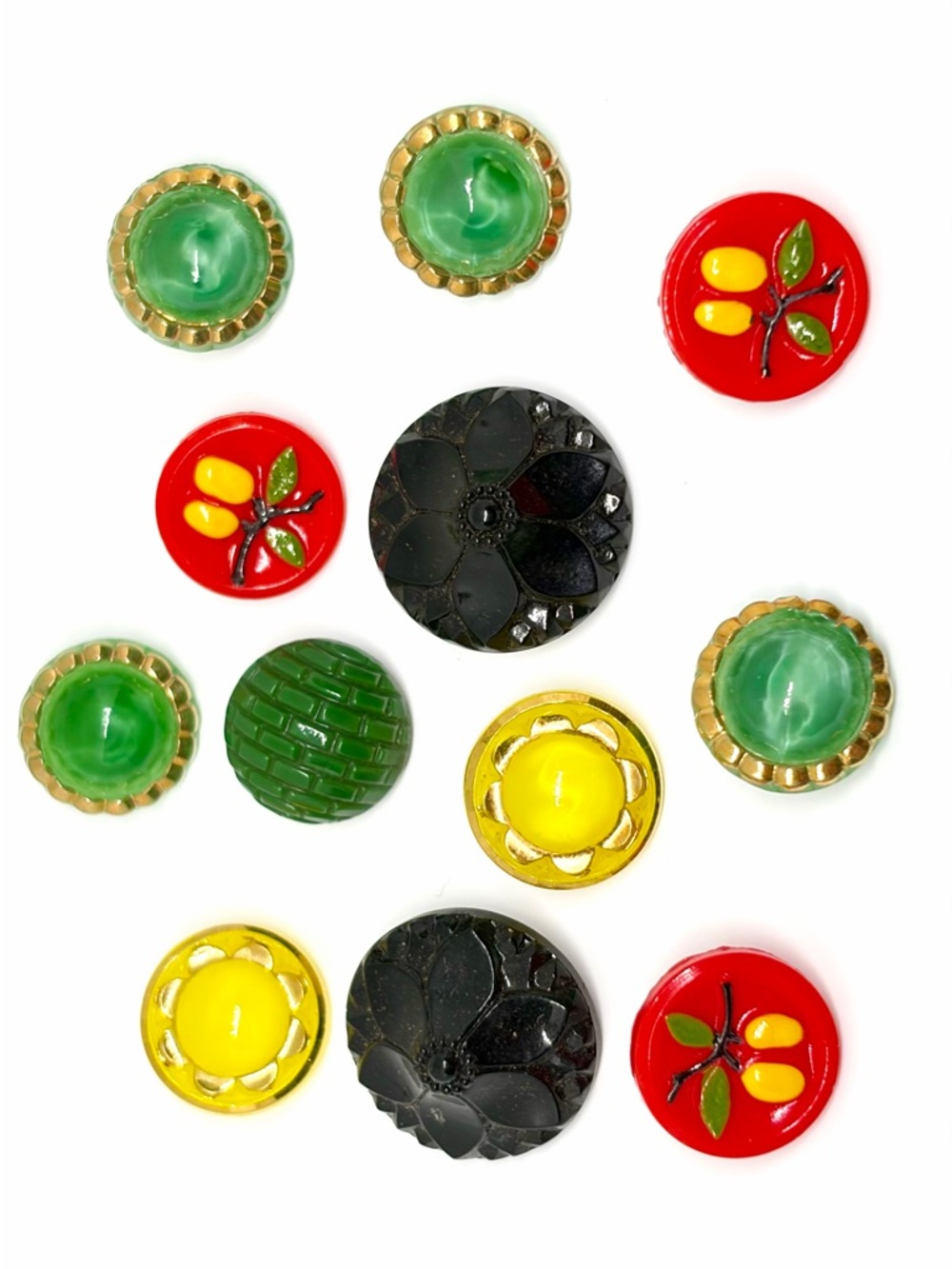 Great Collection of Victorian Era Glass Gilded Floral Waistcoat Buttons Some UV